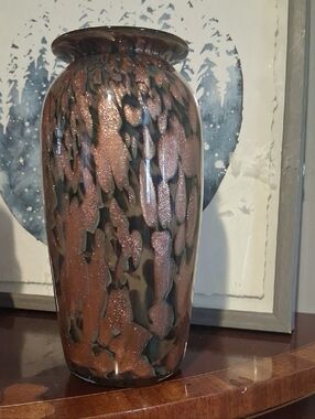 Tall Decorative Ceramic Vase in Metallic Copper and Black